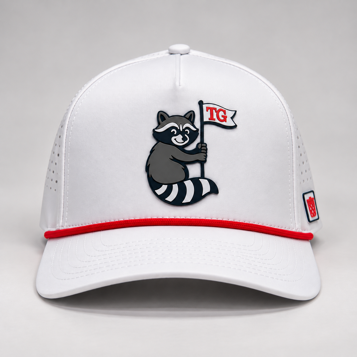 Red Rope Raccoon hat, front
