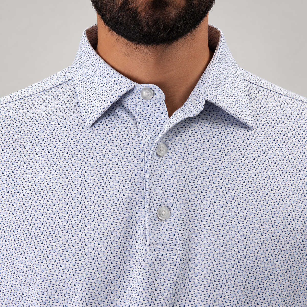 Trash Golf Polo in Car Print, collar detail
