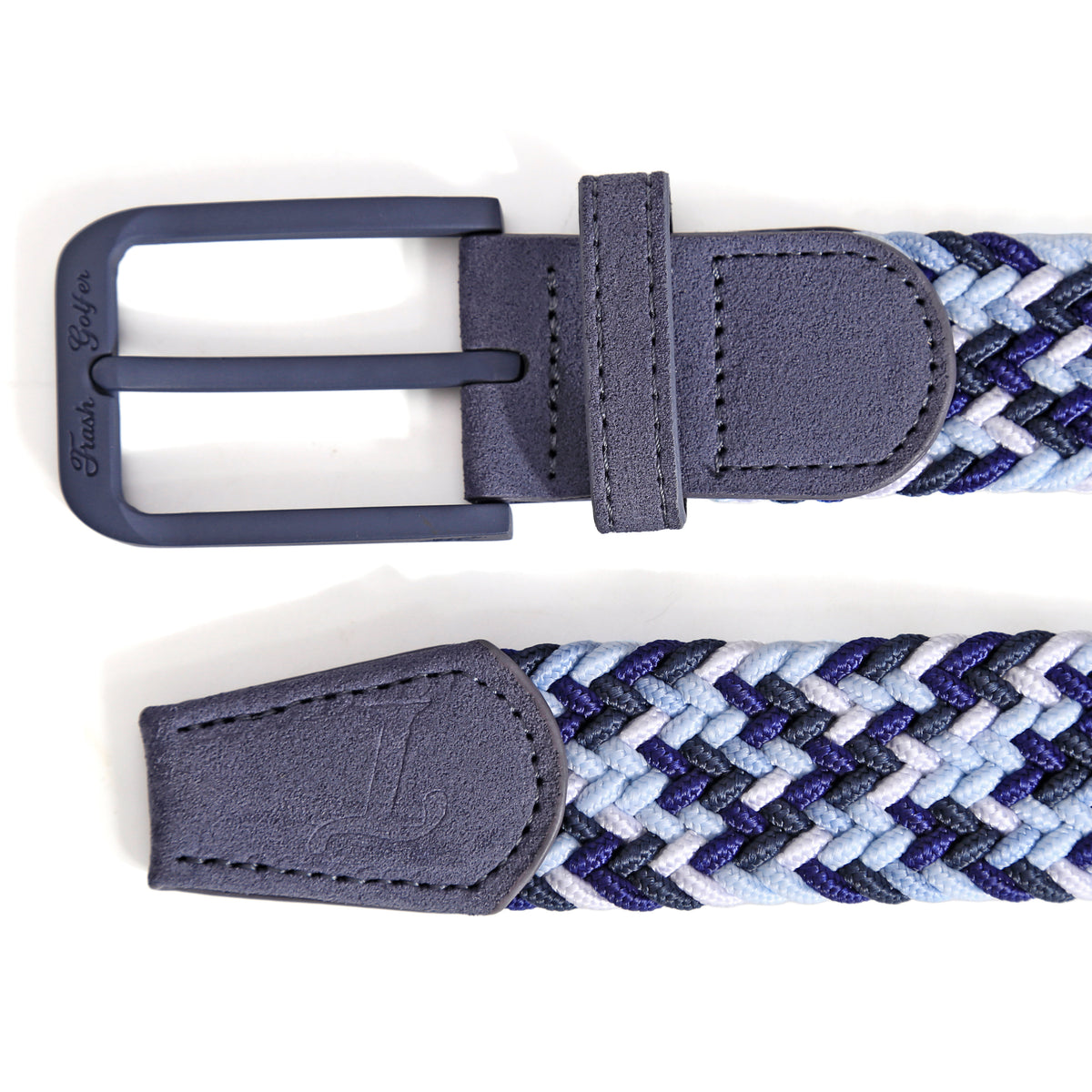 Dept Issue Belt in Black / Navy / Blue, buckle and tip detail