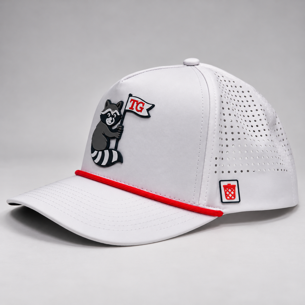 Red Rope Raccoon hat, side