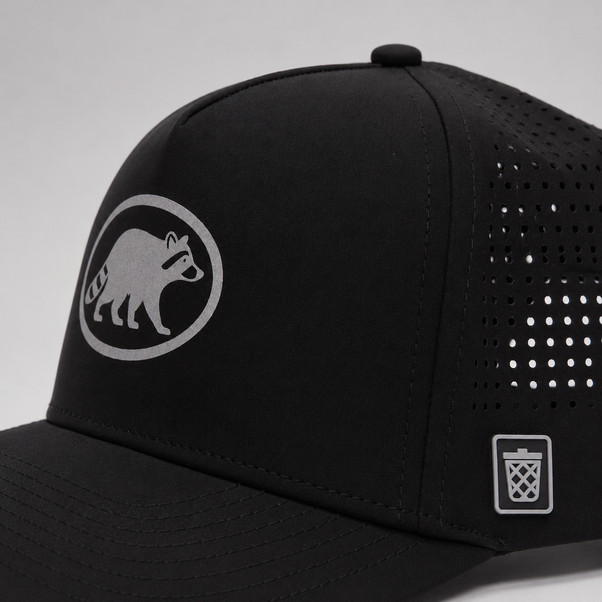 Reflective Raccoon hat, detail