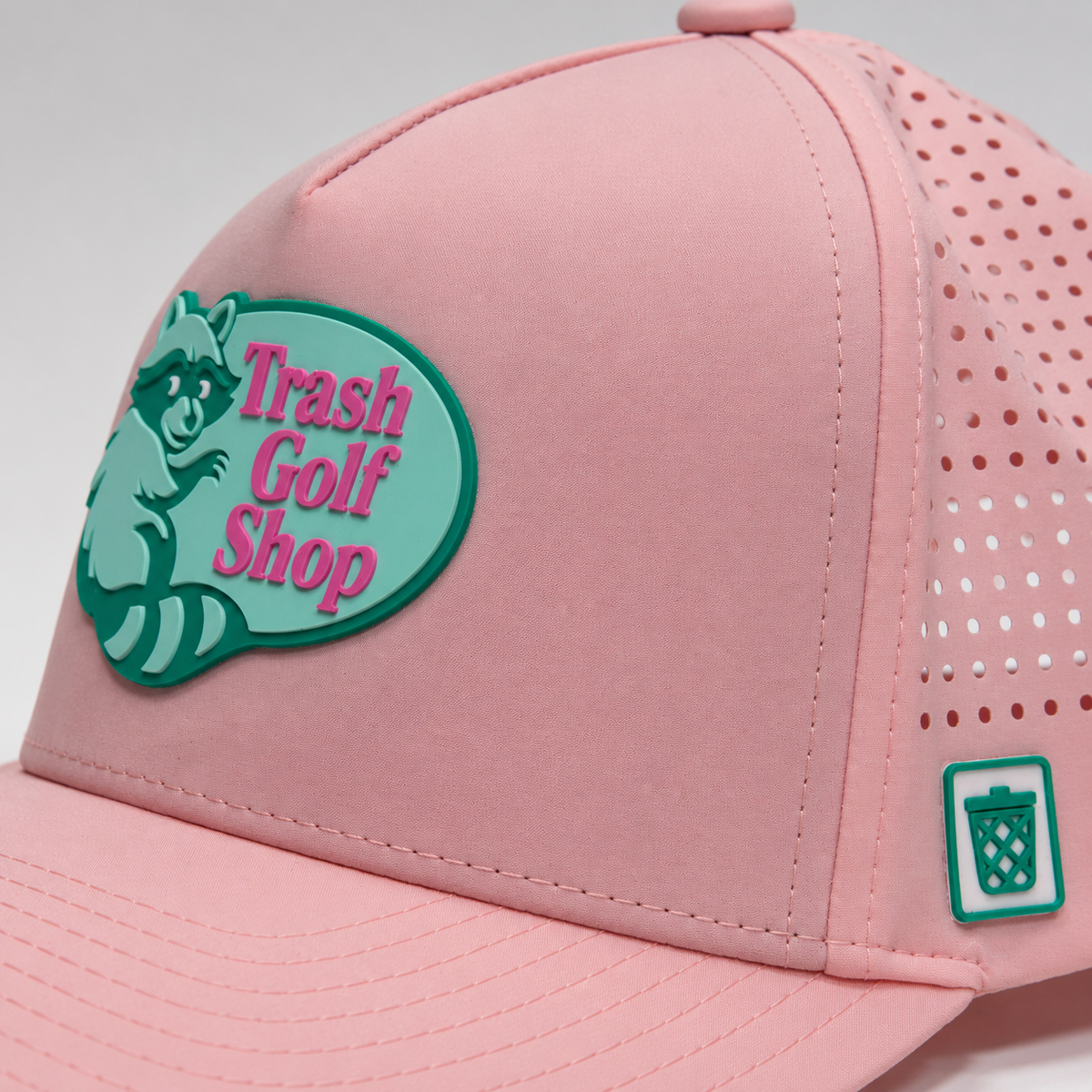 The Trash Golf Shop hat in Pink, side detail