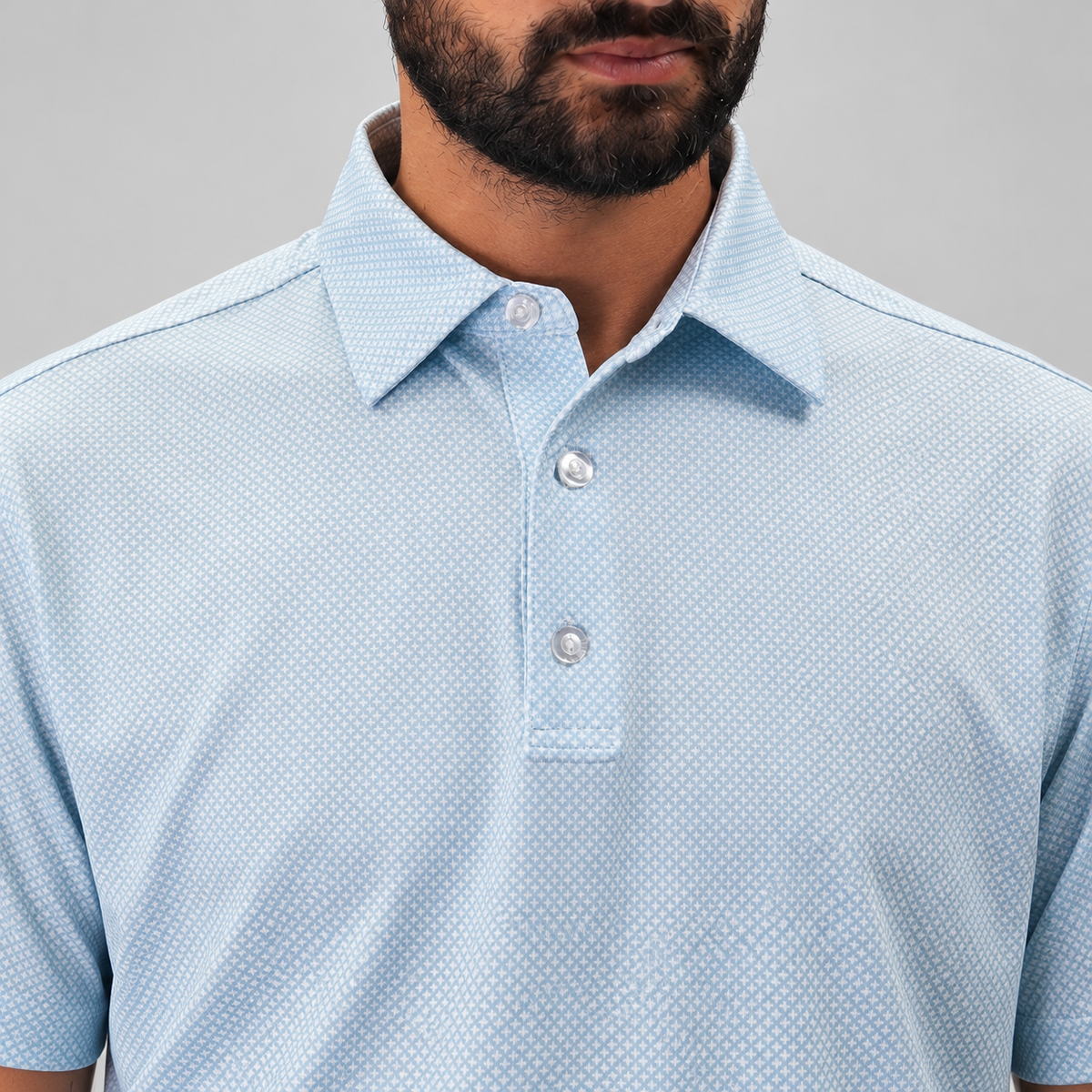 Trash Golf Polo in Aqua Geo, collar detail